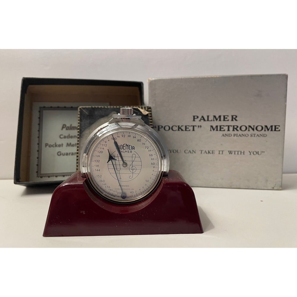 Vintage Palmer Cadencia Pocket Metronome Swiss Made Home Watch Co with Box Stand